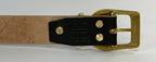 Dark green belt with gold buckle on a white background