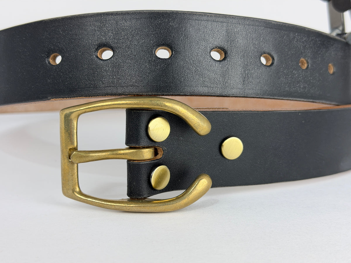Brass Horseshoe Belt - Oak Bark Bridle Black
